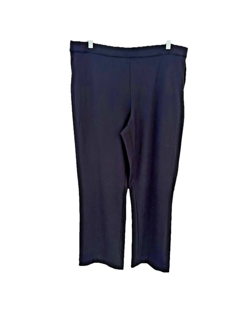 Susan Graver Pull On Ankle Pants Size L Black Pockets Stretch Minimalist  EUC